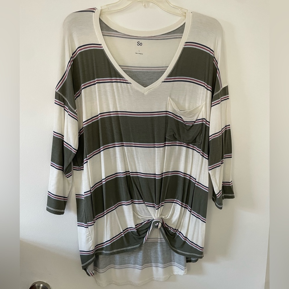 SO green and white striped 3/4 sleeve shirt